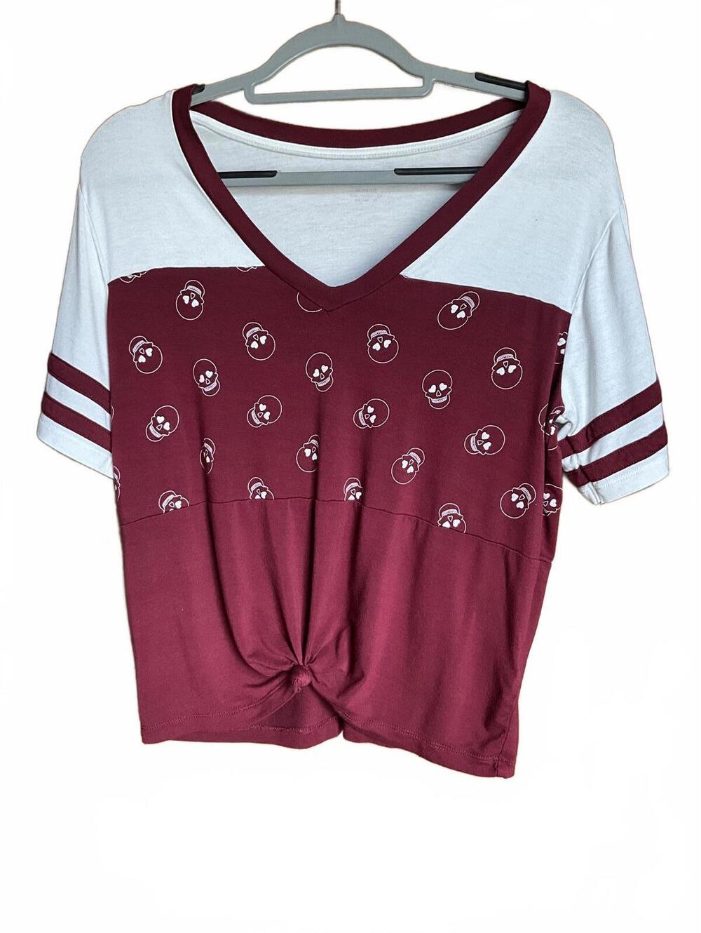 Triple Stack Maroon/White Skull Print T-Shirt  XL